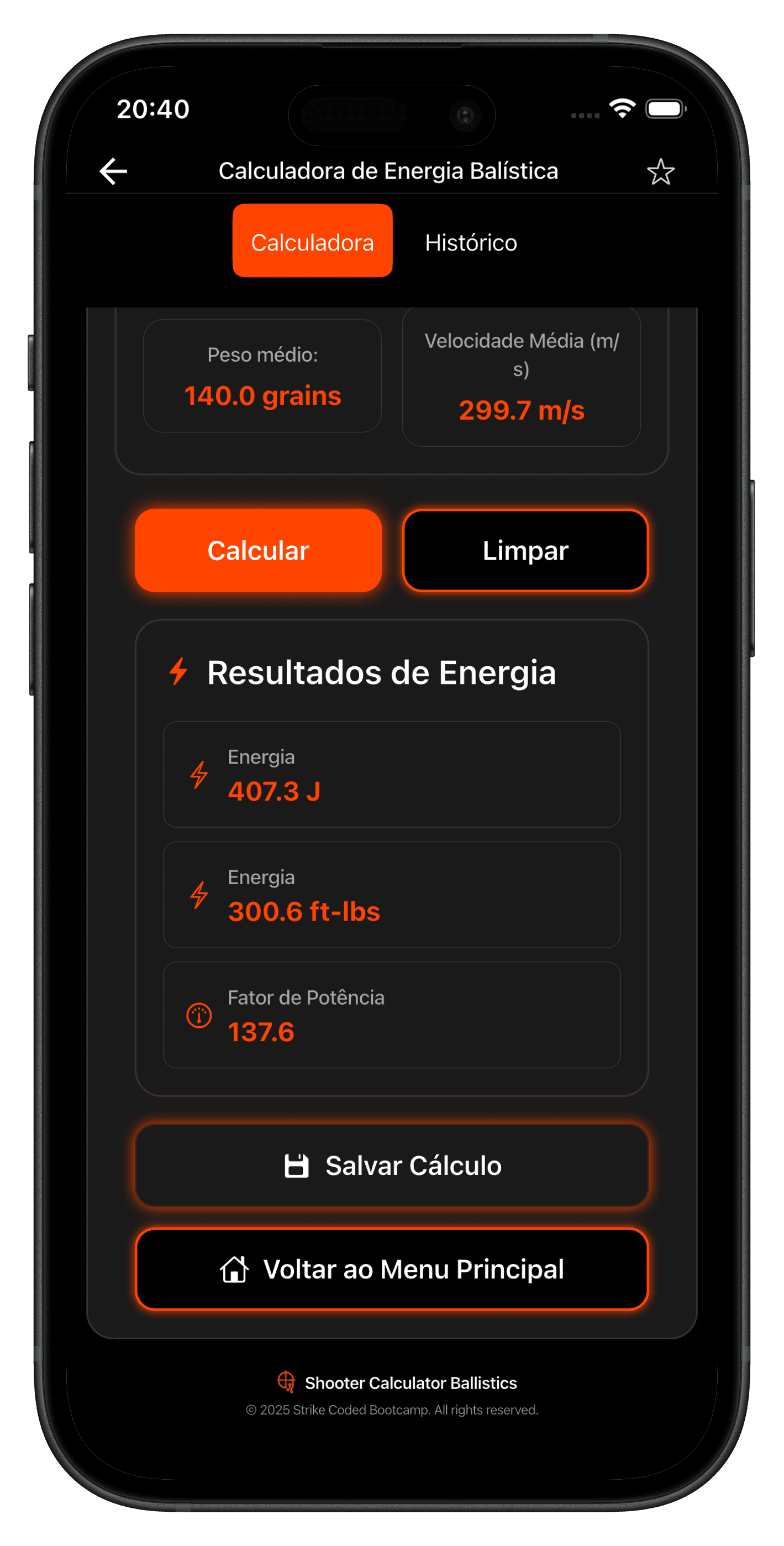 Ballistic Energy Calculator — SC Ballistics (en)