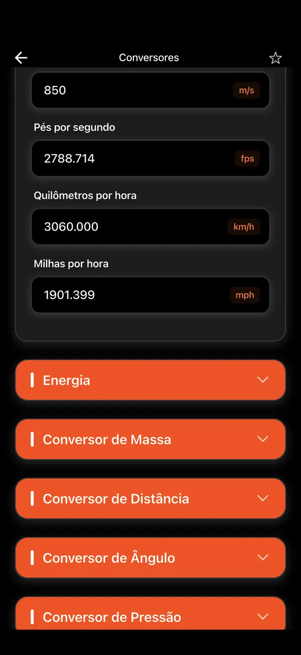 Conversores Balísticos, passo 2: Escolha a grandeza e digite