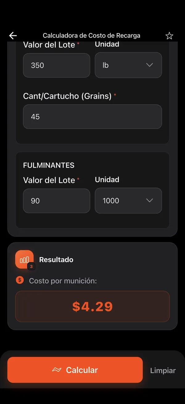 Calculadora de Costo de Recarga, paso 3: Costo por cartucho
