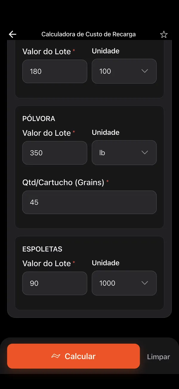 Calculadora de Custo de Recarga, passo 2: Preços dos componentes