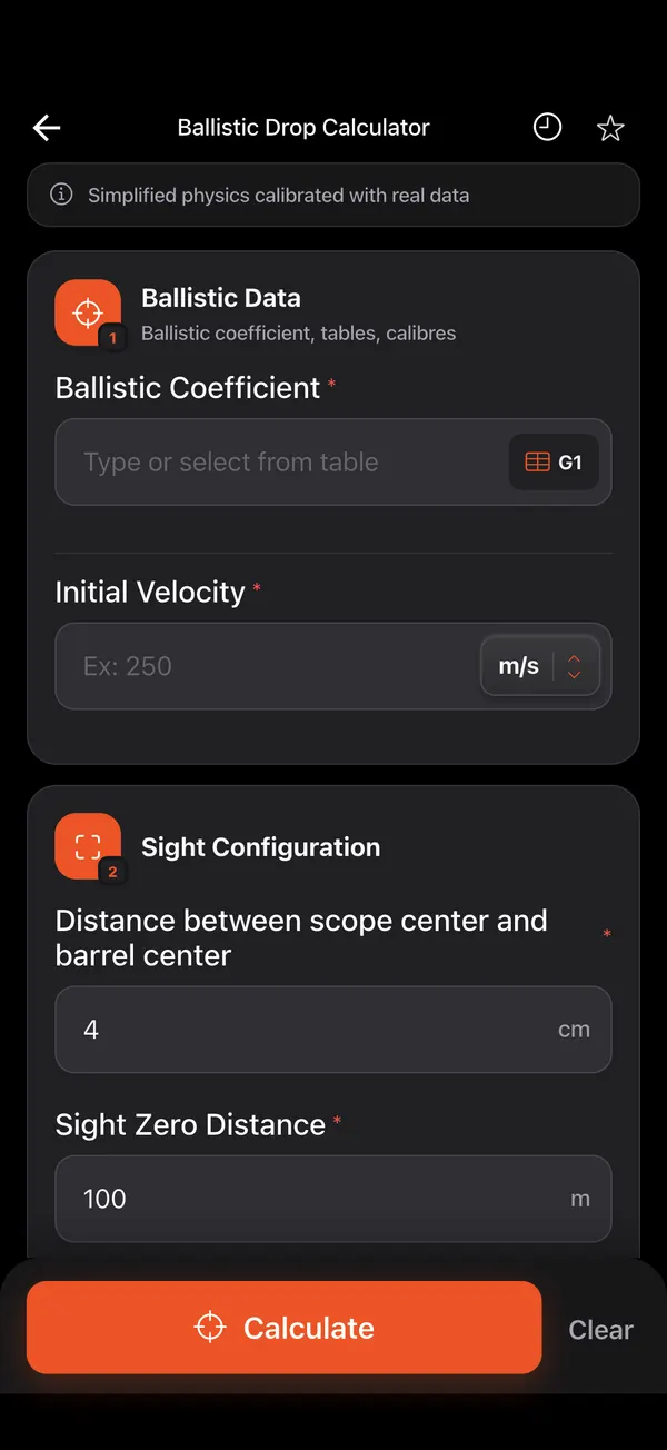 Ballistic Drop Calculator, step 1: Open the tool