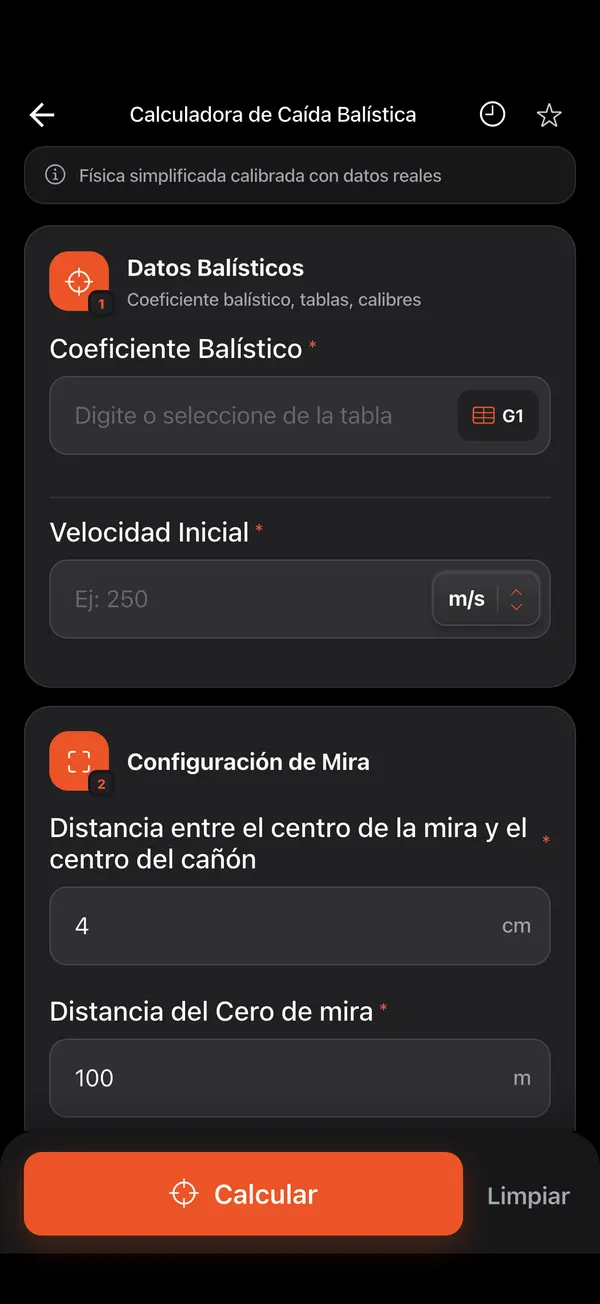 Calculadora de Caída Balística, paso 1: Abre la herramienta