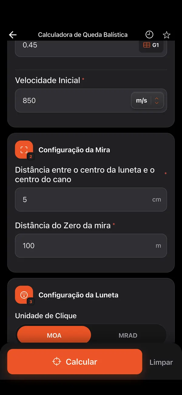 Calculadora de Queda Balística, passo 2: Projétil e mira