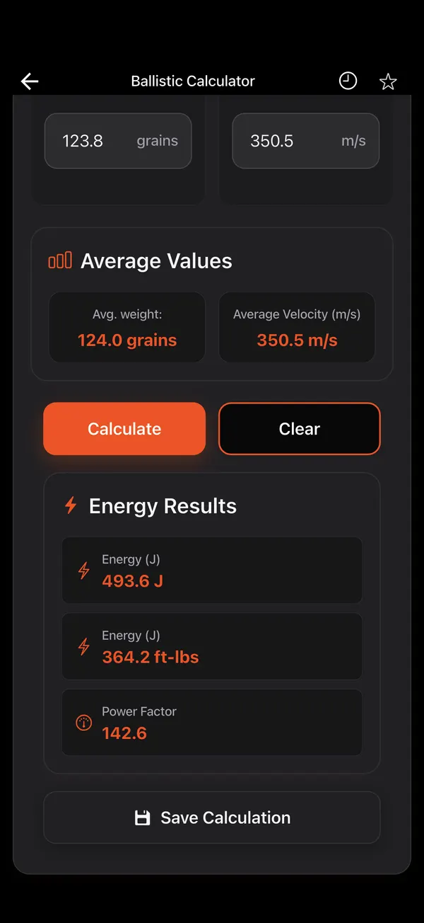 Ballistic Energy Calculator, step 3: Calculate and read the result
