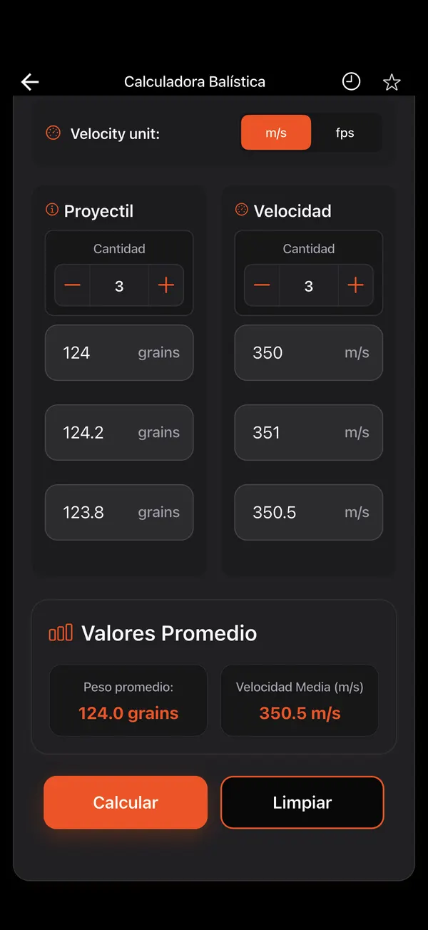 Calculadora de Energía Balística, paso 2: Introduce pesos y velocidades