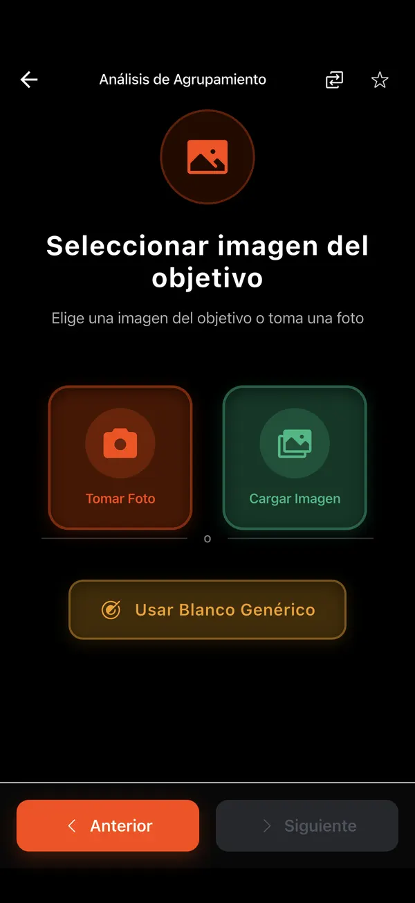 Análisis de Agrupación de Disparos, paso 3: Foto o blanco genérico