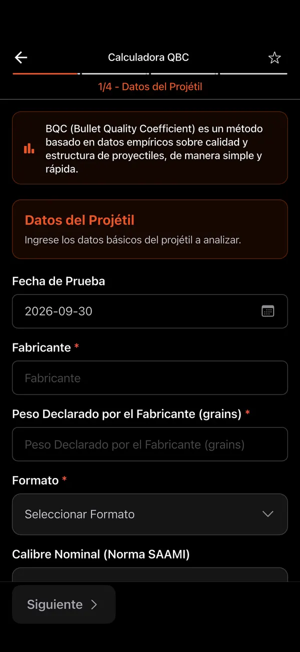 Calculadora QBC de Calidad del Proyectil, paso 1: Abre la herramienta
