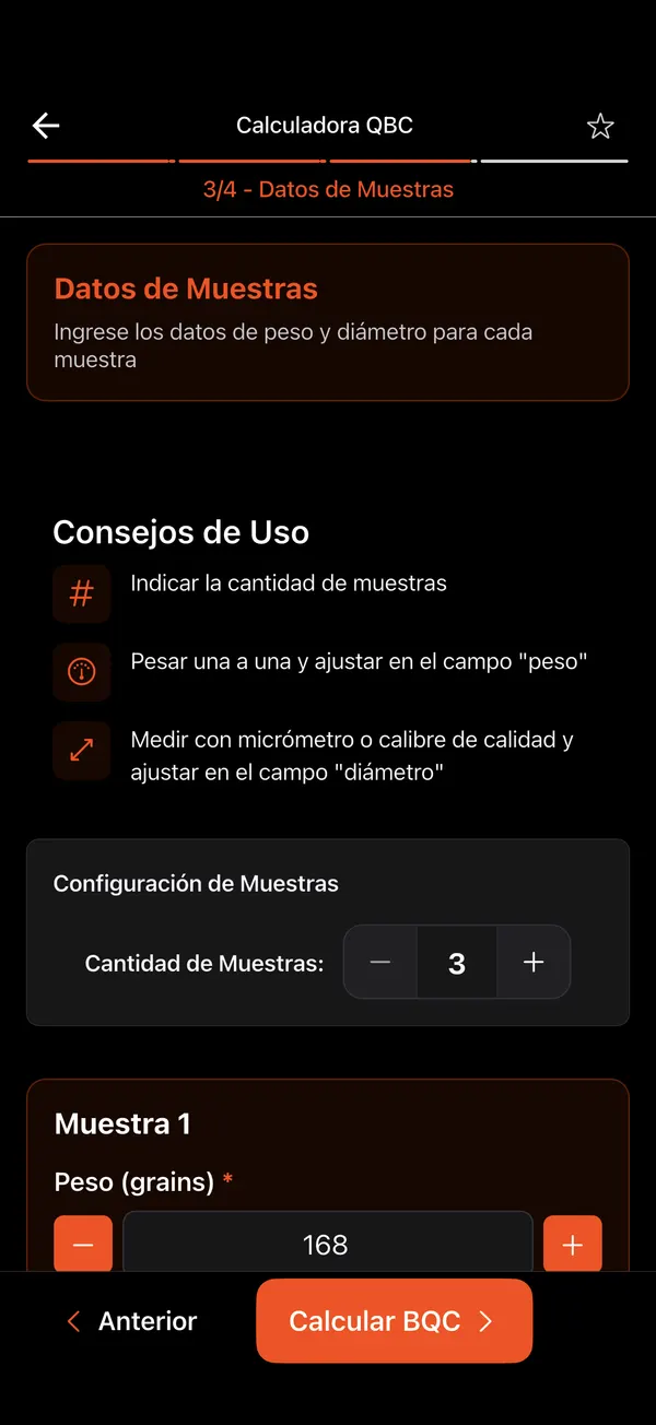 Calculadora QBC de Calidad del Proyectil, paso 4: Número de muestras