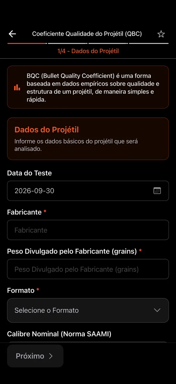 Calculadora QBC de Qualidade do Projétil, passo 1: Abra a ferramenta