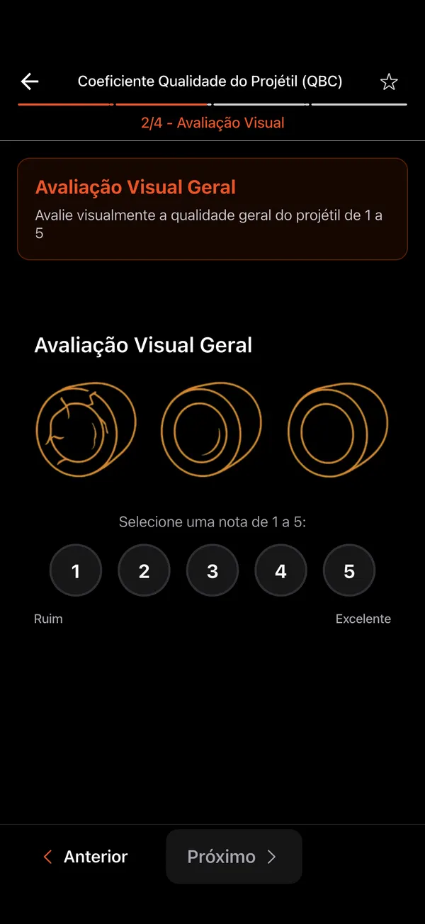 Calculadora QBC de Qualidade do Projétil, passo 3: Avaliação visual