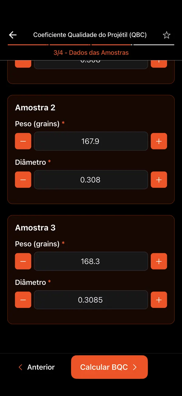 Calculadora QBC de Qualidade do Projétil, passo 5: Pese e meça cada amostra