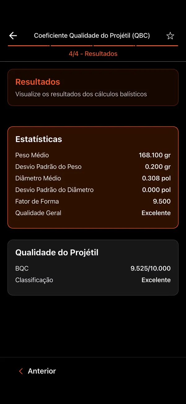 Calculadora QBC de Qualidade do Projétil, passo 6: Resultado do lote