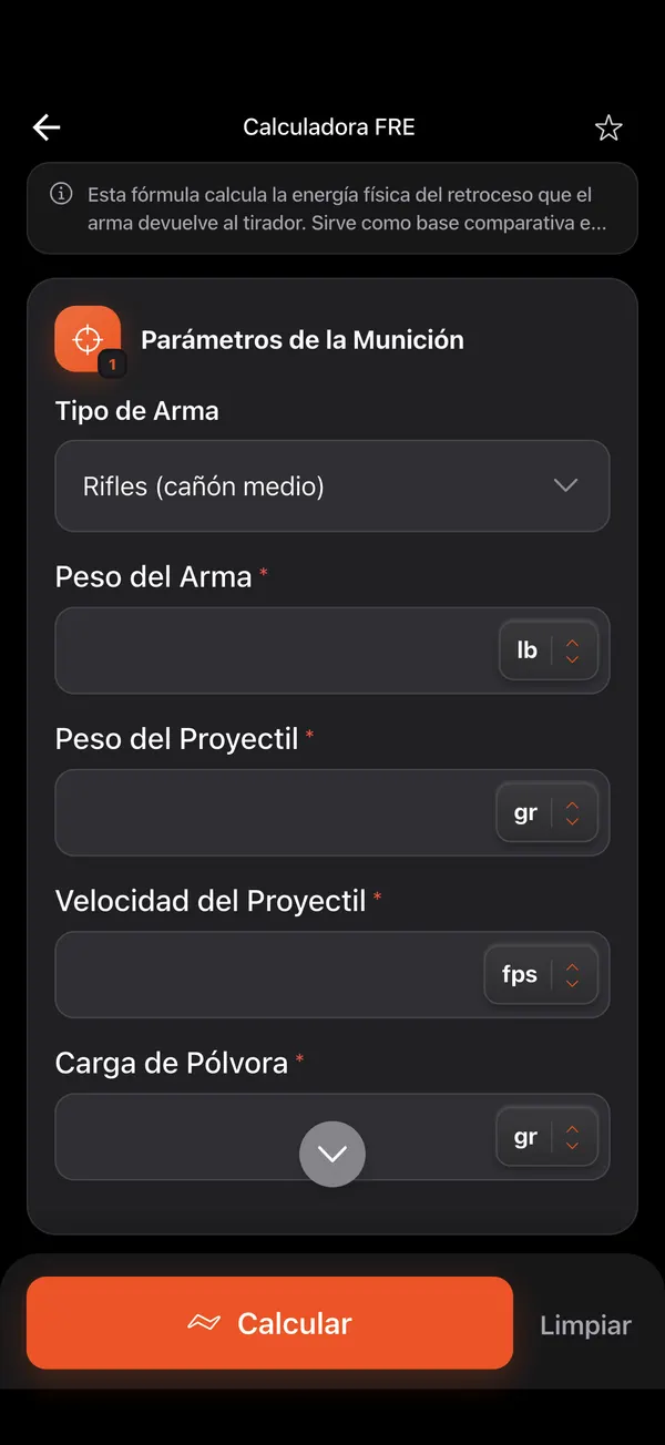Calculadora de Energía de Retroceso Libre, paso 1: Abre la herramienta