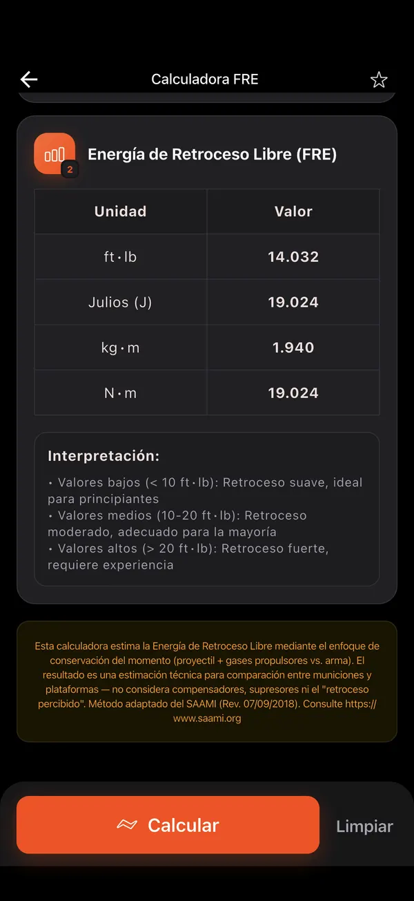 Calculadora de Energía de Retroceso Libre, paso 3: Energía de retroceso