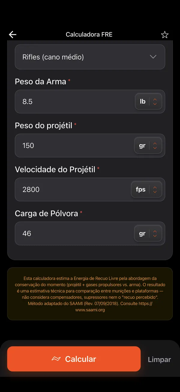Calculadora de Energia de Recuo Livre, passo 2: Arma e munição