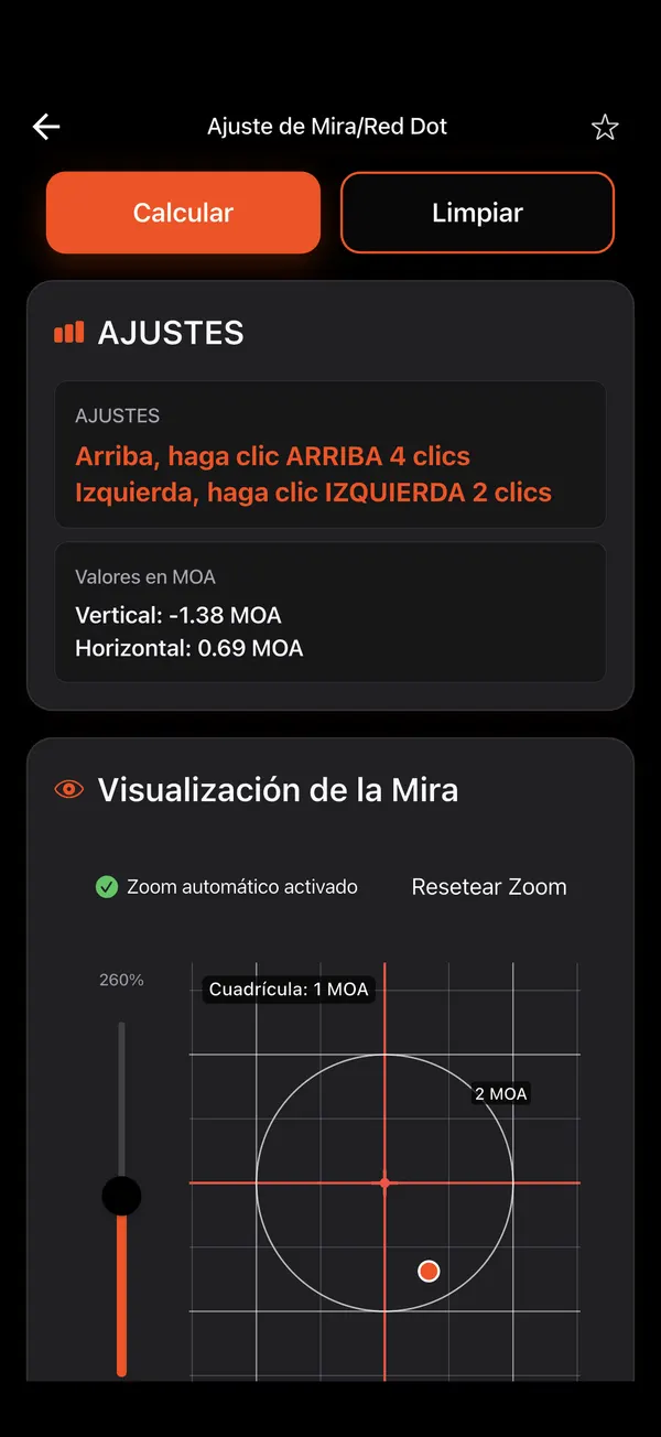 Puesta a Cero de la Mira, paso 3: Cuántos clics
