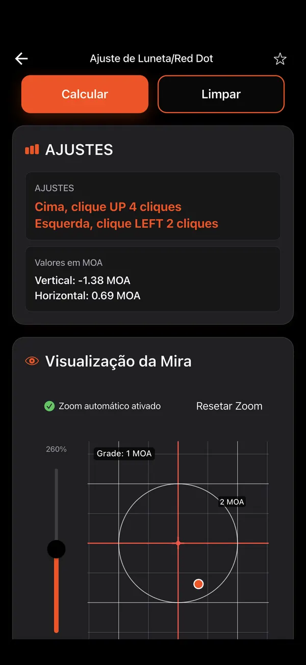 Calibração de Luneta, passo 3: Quantos cliques