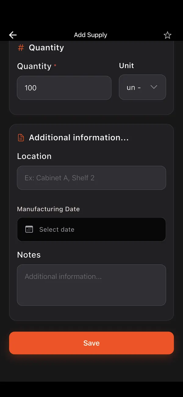 Reloading Supplies Inventory, step 2: New supply