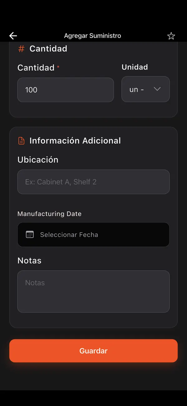 Inventario de Insumos de Recarga, paso 2: Nuevo insumo